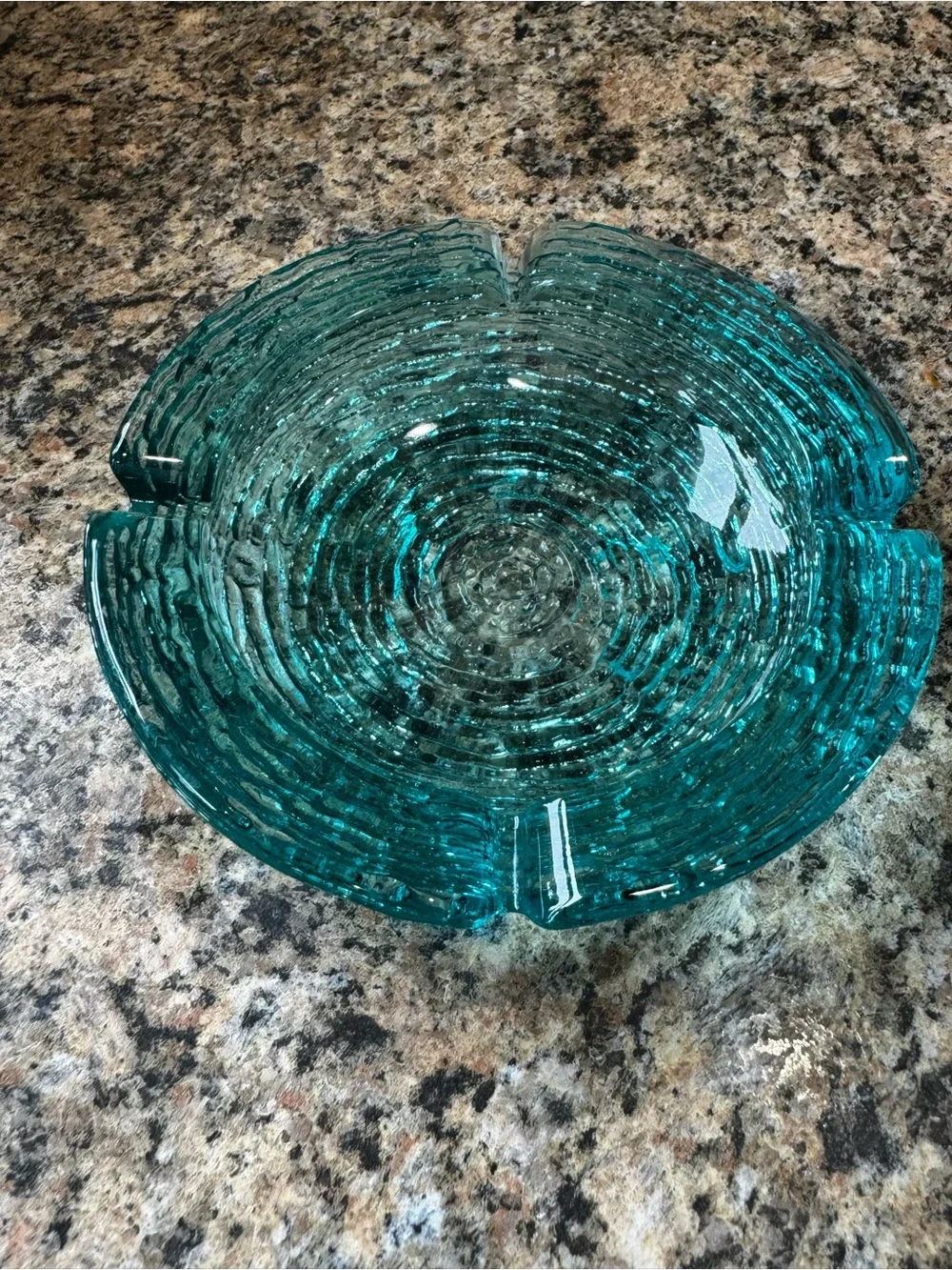 Vintage Anchor Hocking Soreno Aqua Blue Glass Ashtray 6 1/2” MCM